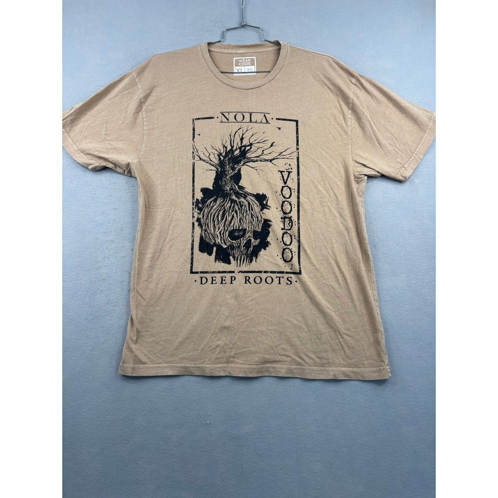 Wear Code NOLA Voodoo Deep Roots Graphic T-Shirt Tan Mens XL New Orleans Skull